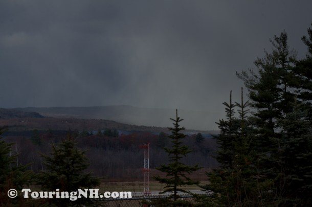 Snow squall coming in over the airport